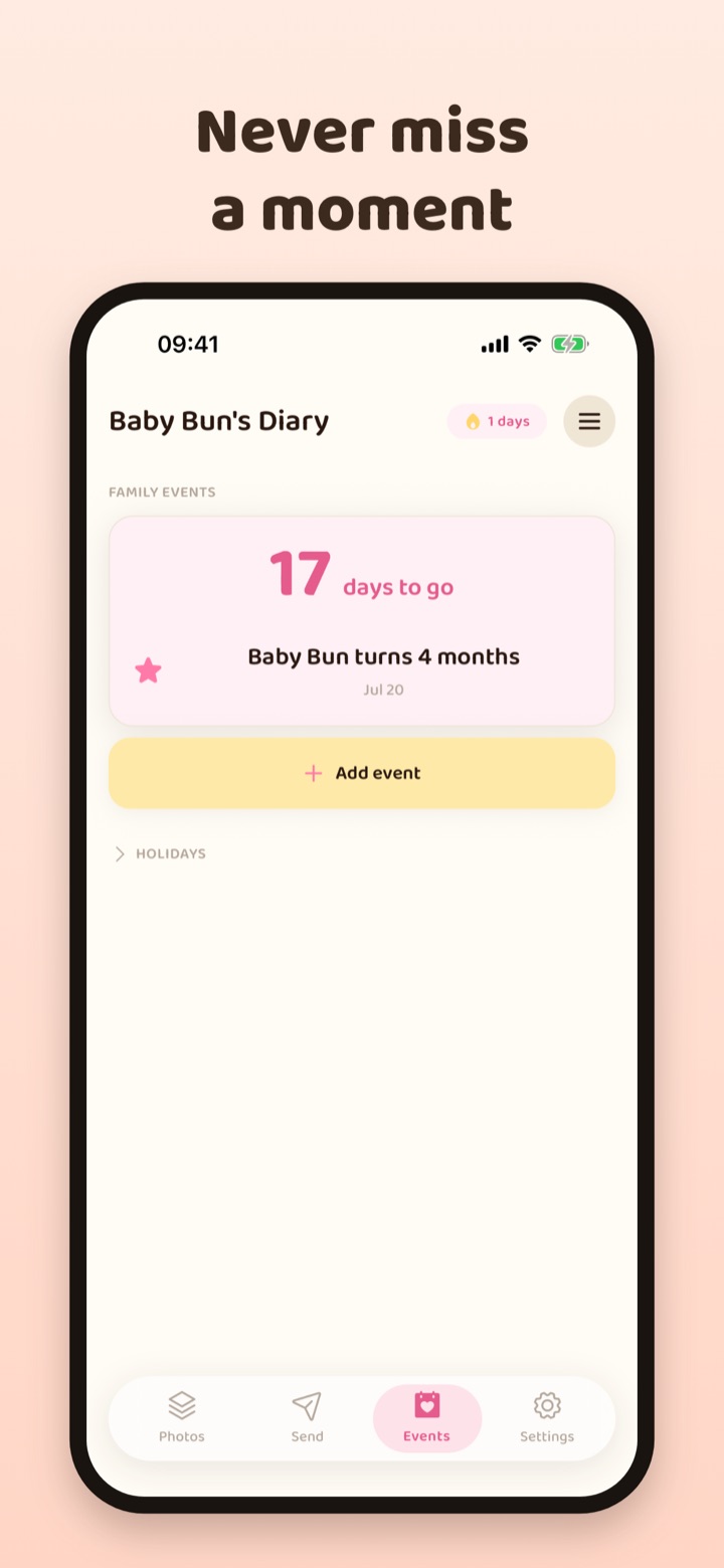 DayLog screenshot — events